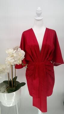 Moos Studio Designer Burnt Orange Kimono Style Party Chic Mini Dress 40/Small